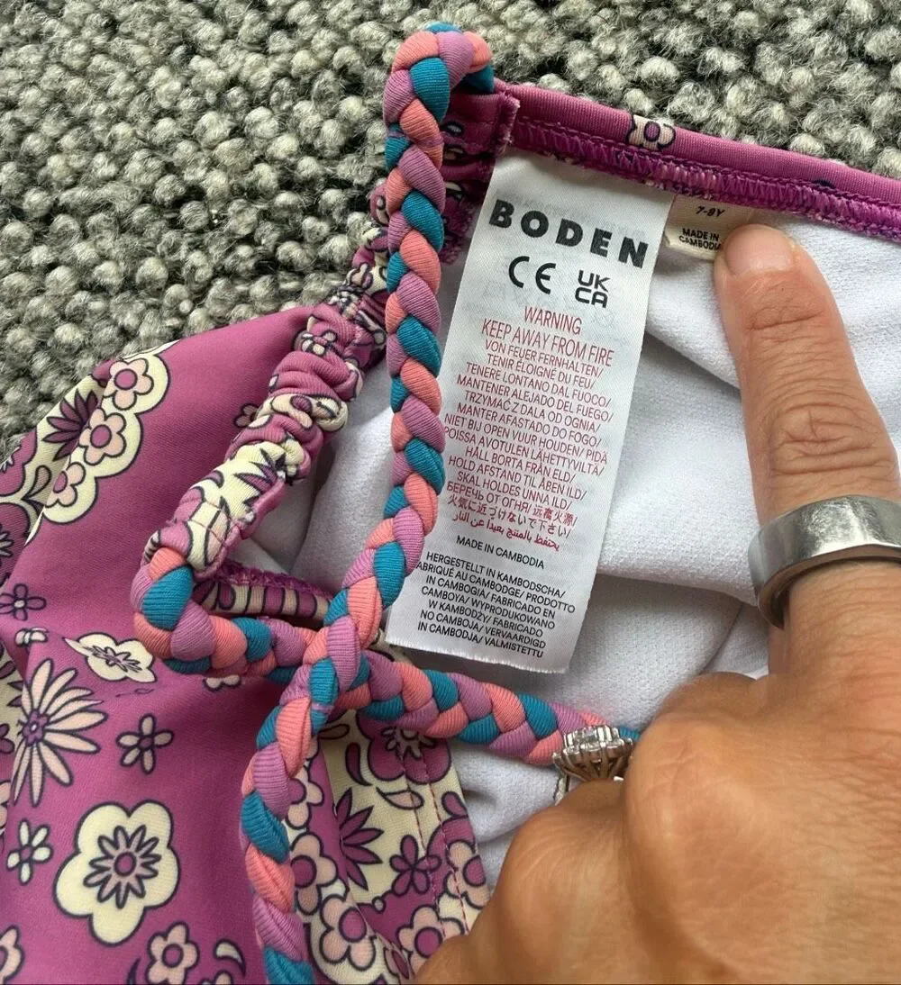 Mini Boden 7-8 Year Old Girls Braided Loop Back One Piece Swim Suit - Radiant